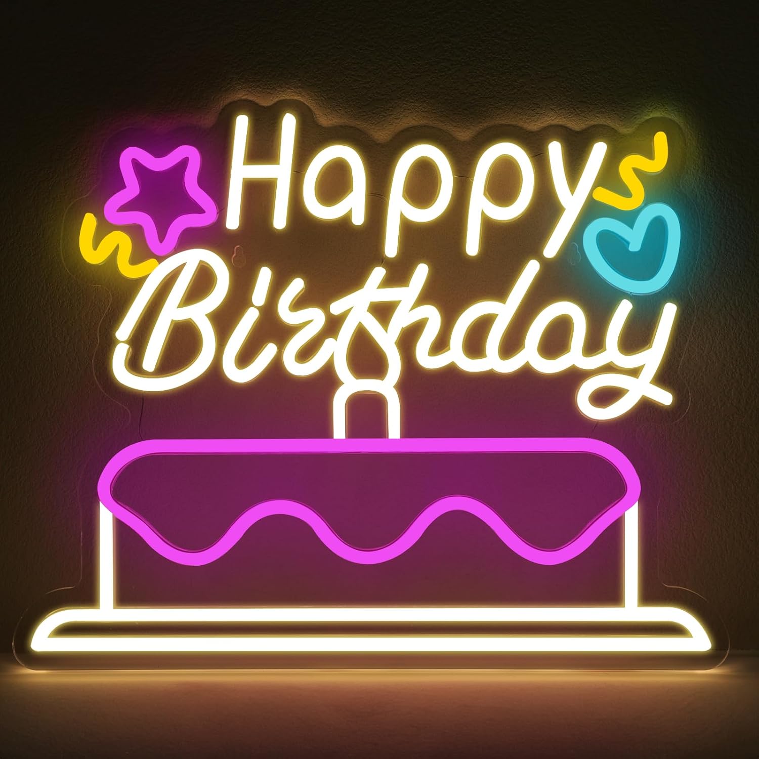 Placa de Néon de Bolo de Feliz Aniversário