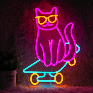 placa de neon de gato de skate 1
