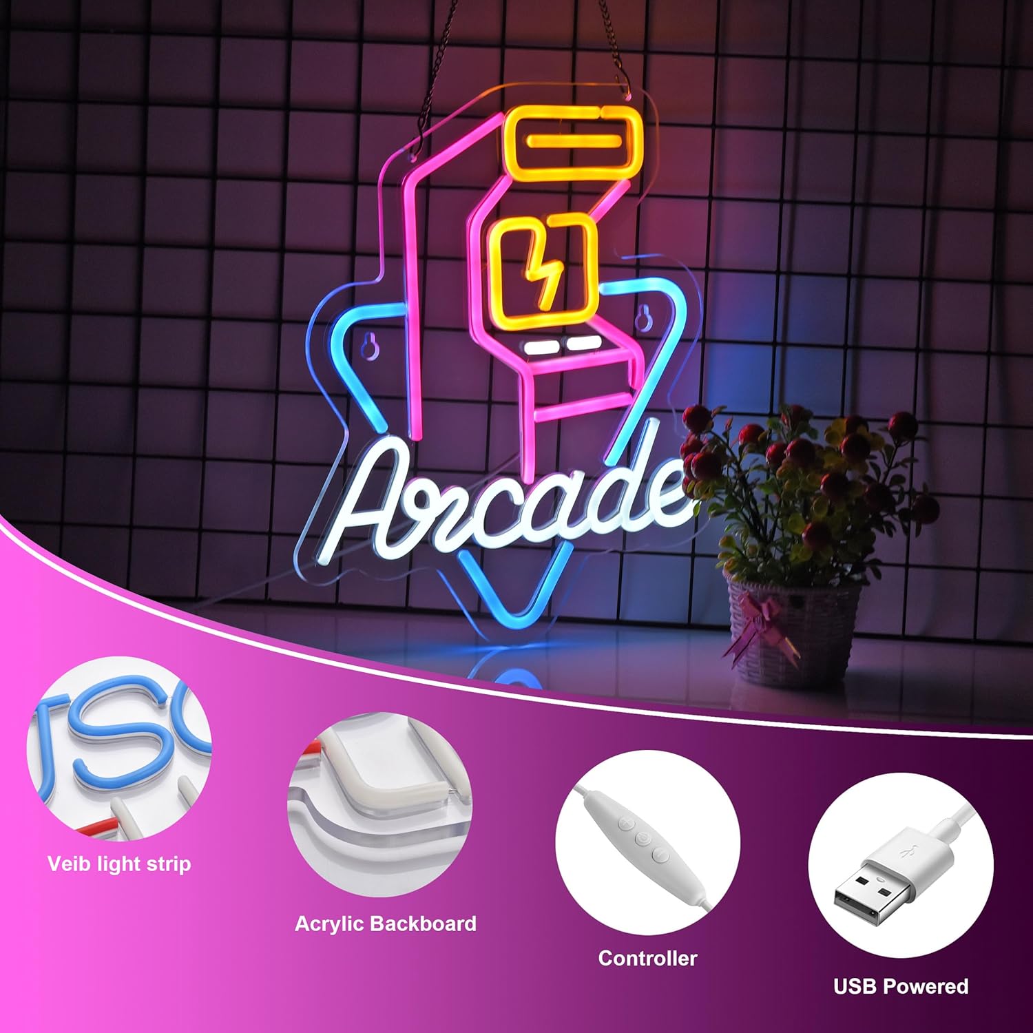 Placa de Neon de Jogo Arcade