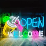 placa de neon led bem vindo aberto 3
